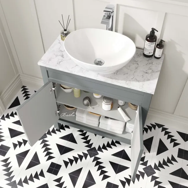 Bermuda Dove Grey Cabinet with Marble Top 800mm - Excludes Counter Top Basin