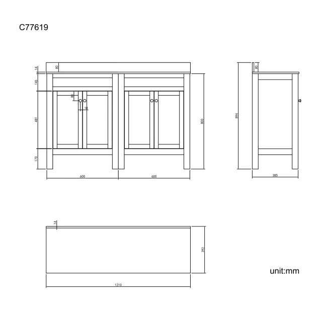 Bermuda Dove Grey Cabinet with Marble Top 1200mm - Excludes Counter Top Basins