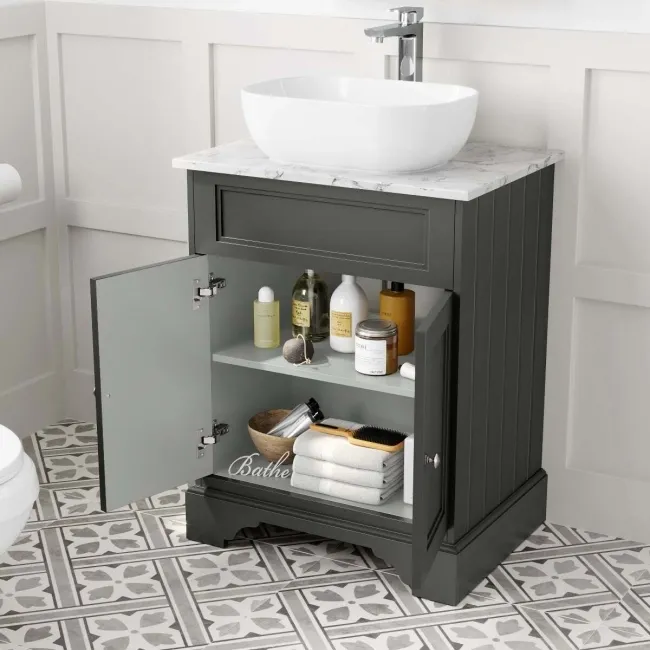 Lucia Graphite Grey Vanity with Marble Top & Curved Counter Top Basin 640mm