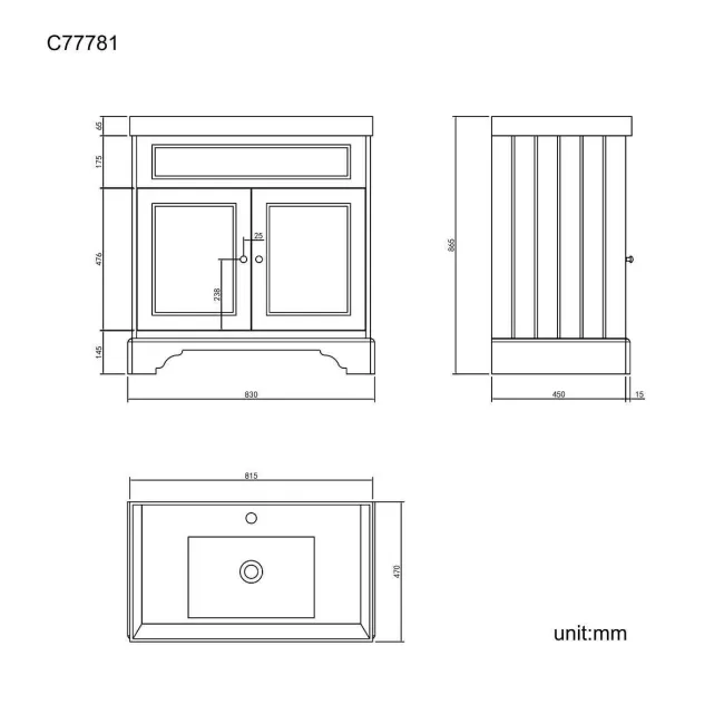 Lucia Graphite Grey Basin Vanity 830mm