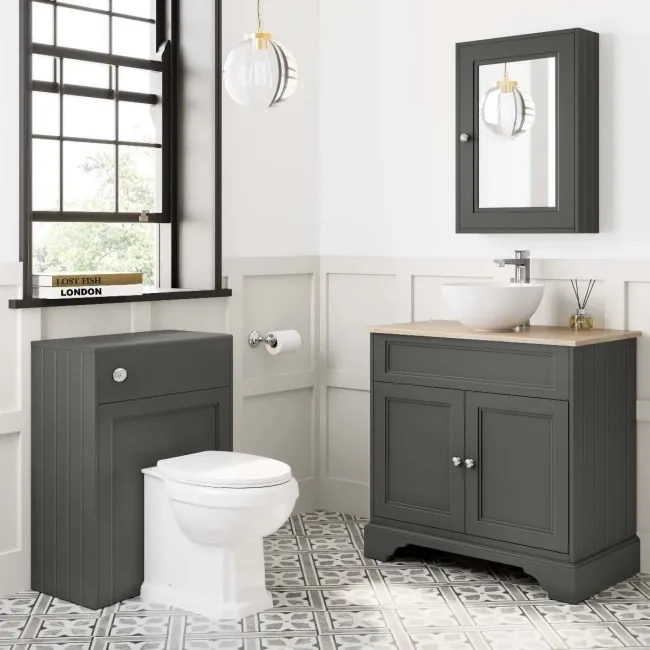 Lucia Graphite Grey Vanity with Oak Effect Top & Round Counter Top Basin 840mm