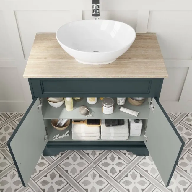Lucia Inky Blue Vanity with Oak Effect Top & Oval Counter Top Basin 840mm
