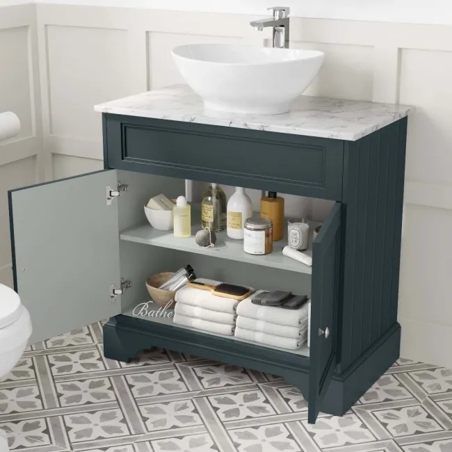 Lucia Inky Blue Vanity with Marble Top & Oval Counter Top Basin 840mm