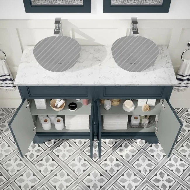 Lucia Inky Blue Cabinet with Marble Top 1200mm - Excludes Counter Top Basins