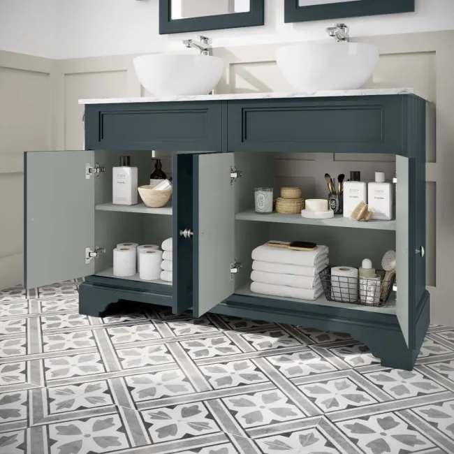 Lucia Inky Blue Double Vanity with Marble Top & Round Counter Top Basin 1200mm