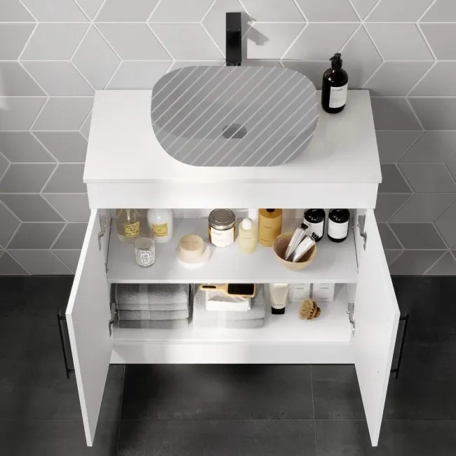 Avon Gloss White Counter Top Vanity 800mm - Black Accents