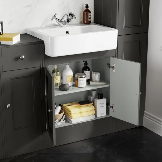 Monaco Graphite Grey Combination Vanity Basin and Hudson Toilet with Wooden Seat 1500mm