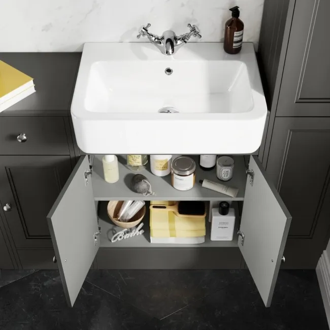 Monaco Graphite Grey Combination Vanity Basin and Hudson Toilet with Wooden Seat 1500mm