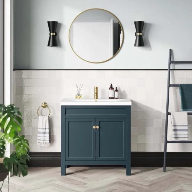 Bermuda Inky Blue Basin Vanity 800mm - Brushed Brass Accents