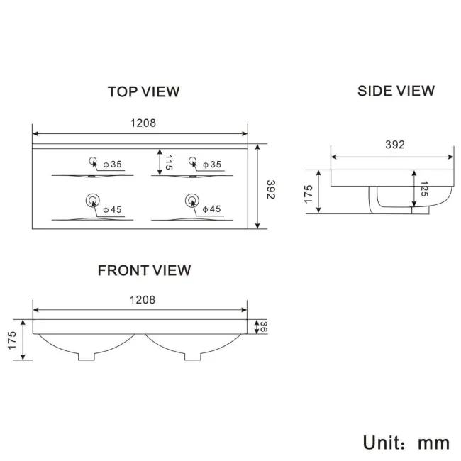 Bermuda Inky Blue Double Basin Vanity 1200mm - Brushed Brass Accents