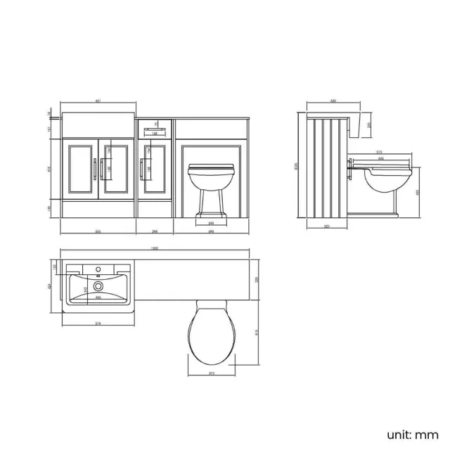 Monaco Graphite Grey Combination Vanity Traditional Basin with Marble Top & Hudson Toilet with Wooden Seat 1500mm - Brass Knurled Handles
