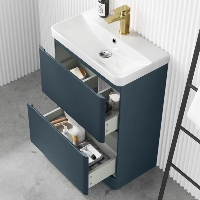 Corsica Inky Blue Slimline Basin Drawer Vanity 600mm
