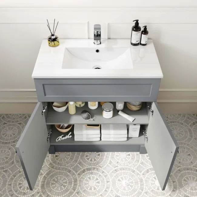 Milos Fog Grey Combination Vanity Basin and Houston Toilet 1300mm - Chrome Handles