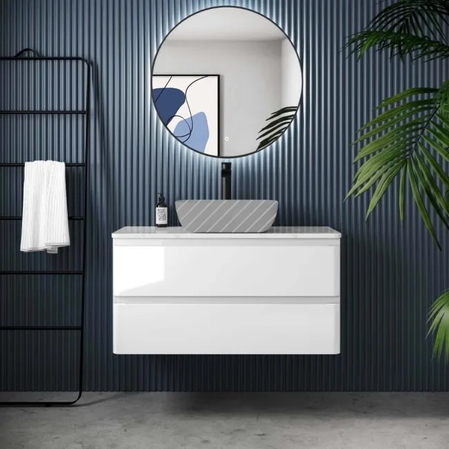 Corsica Gloss White Drawer Vanity with Marble Top 1000mm - Excludes Counter Top Basin