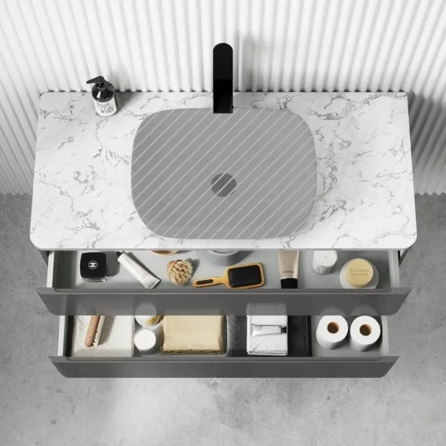 Corsica Tungsten Grey Drawer Vanity with Marble Top 1000mm - Excludes Counter Top Basin