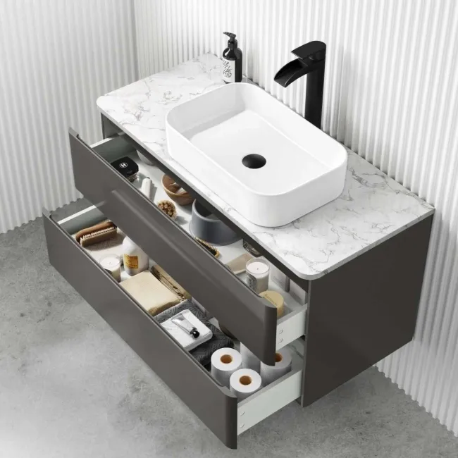 Corsica Tungsten Grey Vanity Drawer with Marble Top & Marin Basin 1000mm