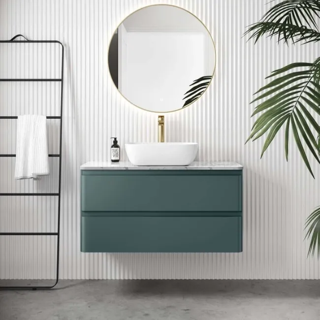 Corsica Midnight Green Vanity Drawer with Marble Top & Curved Counter Top Basin 1000mm