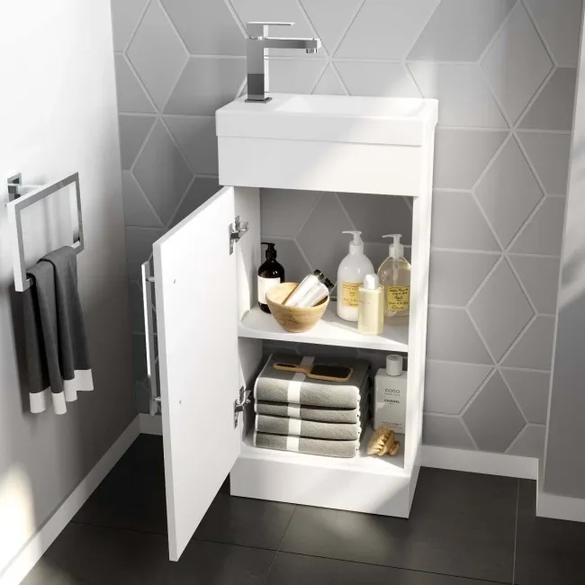 Avon Gloss White Cloakroom Floor Standing Basin Vanity 400mm and Toilet Set