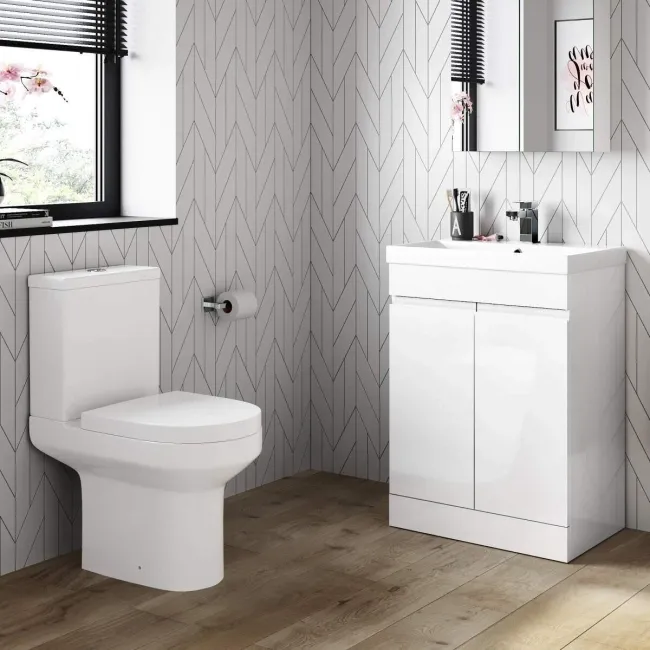 Trent Gloss White Basin Vanity 600mm and Toilet Set