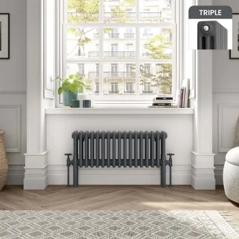 Athens Anthracite Triple Column Horizontal Traditional Radiator 300x785mm