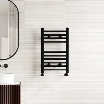 Naples Premium Matt Black Straight Heated Towel Rail 650x400mm
