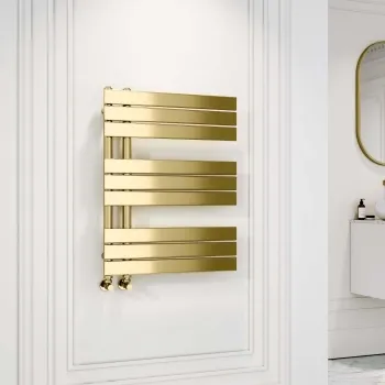 Seville Brushed Brass Designer Flat Panel Heated Towel Rail 800x600mm