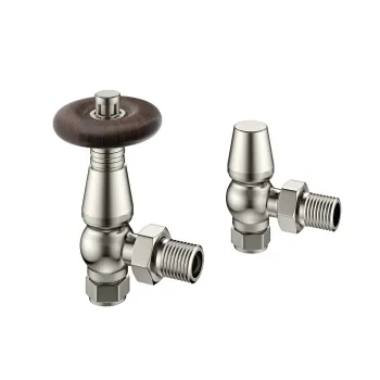 Brushed Nickel Angled Traditional Manual Radiator Valves (Pair) Standard 15mm