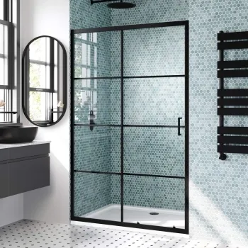 London Matt Black Grid 6mm Sliding Shower Door 1200mm