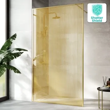 Munich Brushed Brass with Mesh Effect 8mm Wet Room Shower Glass Panel 1200mm