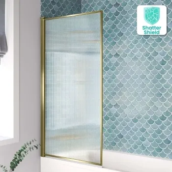 Fiji Easy Clean Fluted Brushed Brass Bath Screen - 800mm