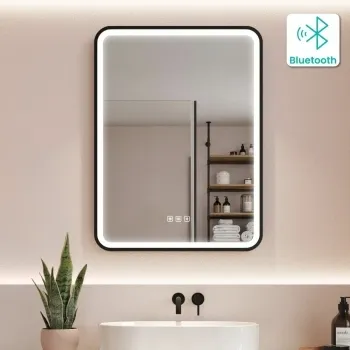 Olivia Black Framed Illuminated LED Mirror With BLUETOOTH Speaker 800x600mm