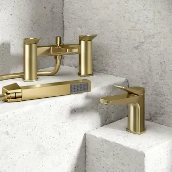 Aire Brushed Brass Basin & Shower Bath Mixer Tap Set