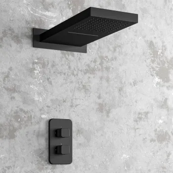 Galway Premium Matt Black Square Thermostatic Waterfall Shower Set