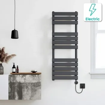 Santorini Electric Anthracite Flat Panel Heated Towel Rail 1200x450mm