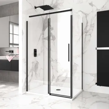 Stockholm Matt Black Easy Clean 8mm Frameless Sliding Shower Enclosure 1200x900mm