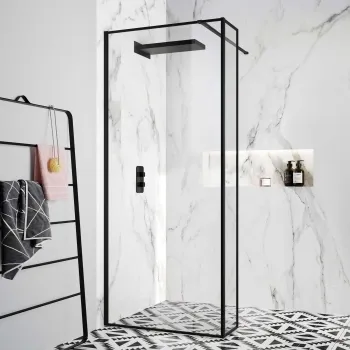 Munich Matt Black Framed 8mm Wet Room Shower Glass 800mm & 250mm Return Panel