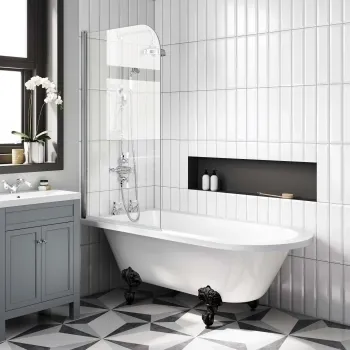 Abingdon 1700 Roll Top Shower Bath - Black Ball Feet & 6mm Easy Clean Screen