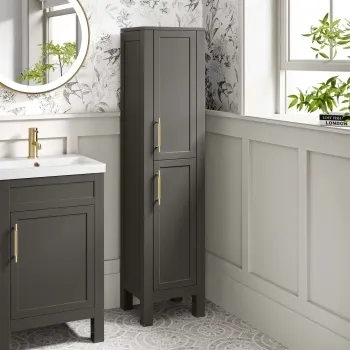 Bermuda Graphite Grey Floor Standing Tall Cabinet 1500x350mm - Brass Knurled Handles