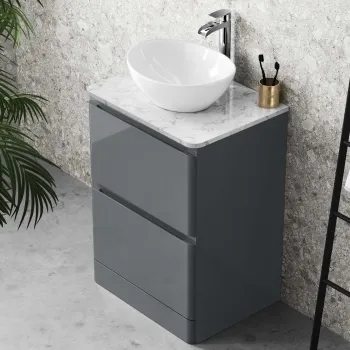 Corsica Storm Grey Vanity Drawer with Marble Top & Oval Counter Top Basin 600mm