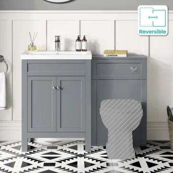 Bermuda Dove Grey Basin Vanity and Back To Wall Unit 1100mm (Excludes Pan & Cistern)