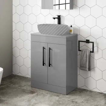 Avon Stone Grey Counter Top Vanity 600mm - Black Accents