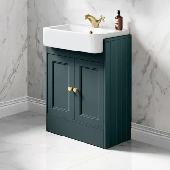 Monaco Midnight Green Basin Vanity 600mm - Brushed Brass Accents