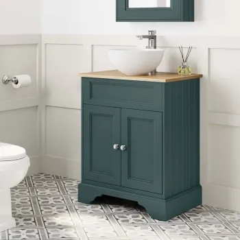 Lucia Midnight Green Vanity with Oak Effect Top & Round Counter Top Basin 640mm