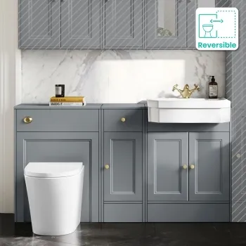 Monaco Dove Grey Combination Vanity Traditional Basin and Boston Toilet 1500mm - Brushed Brass Accents