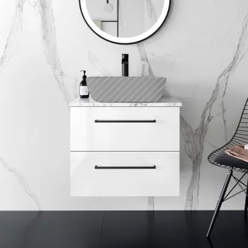 Elba Gloss White Wall Hung Drawer 600mm Excludes Counter Top Basin - Black Accents