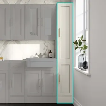 Monaco Chalk White Floor Standing Tall Cabinet Unit 300mm - Brass Knurled Handles