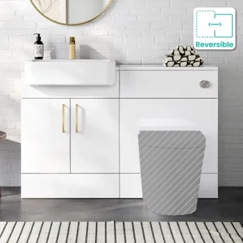 Harper Gloss White Basin Vanity and Back To Wall Toilet Unit 1200mm (Excludes Toilet) - Brushed Brass Accents