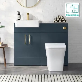 Harper Navy Blue Combination Vanity Basin with Marble Top & Houston Toilet 1000mm - Brushed Brass Accents