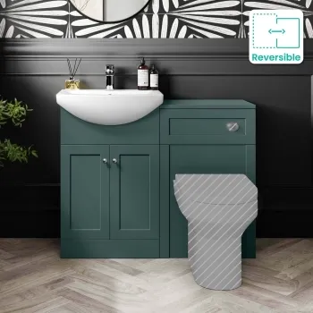 Capri Mystic Green Basin Vanity and Back To Wall Unit 1050mm (Excludes Toilet) - Chrome Handles
