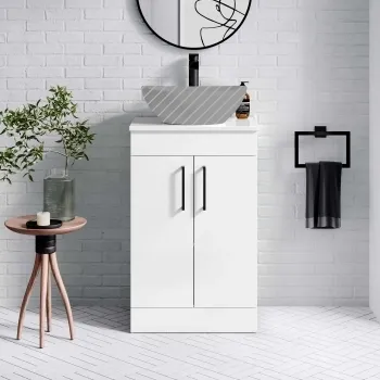 Mersey Gloss White Vanity 500mm Excludes Counter Top Basin - Black Accents